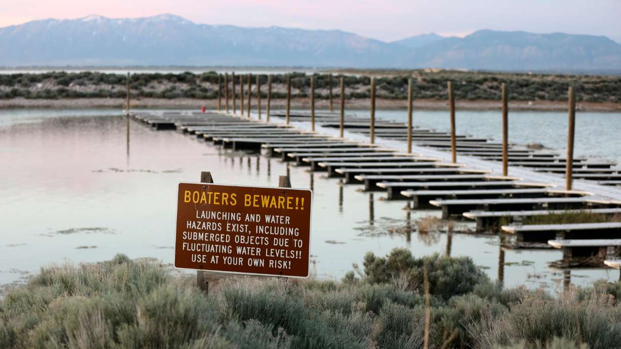 The Antelope Island marina at the Great Salt Lake on June 5. The lake appears to have maxed out at about 4,194 feet elevation after this year's record snowpack.  The Antelope Island marina at the Great Salt Lake on June 5. The lake appears to have maxed out at about 4,194 feet elevation after this year's record snowpack. (Kristin Murphy, Deseret News)